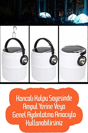 5 Modlu Şarjlı Güneş Enerjili Solar Aydınlatmalı Kamp Çadır Lambası Ampul Led Işıldak El Feneri