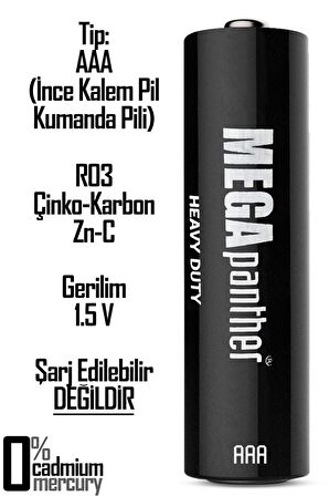 4lü AAA R03 İnce Kalem Pil Kumanda Pili Zn-C 1.5V