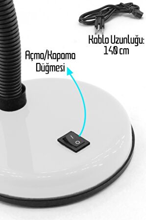 Masa Lambası Akrobat Metal 360° Açılı Ayarlanabilir Hareketli Çalışma Masası Lambası Beyaz 203