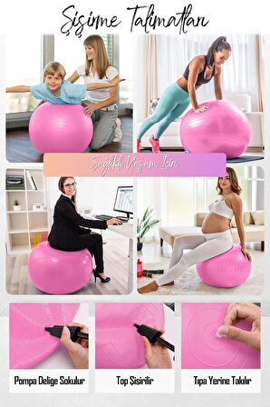 Pilatesi Topu Denge Spor Yoga Aerobik Jimnastik Plates Fitness Topu 65 cm Pembe