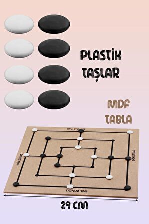 3 Taş + 9 Taş Oyunu Akıl Zeka Strateji Hafıza Mantık Beceri Zeka Oyunu Üçtaş Dokuztaş Kutu Oyun