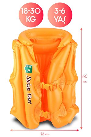 18-30 kg Şişme Can Yeleği Swimvest Havuz Deniz Yüzme Yeleği Yüzücü Destek Yelek 60 cm Turuncu