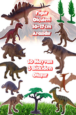 13 Parça Kovalı Oyuncak Dinozor Hayvanları Seti Hayvan Figür Oyuncağı Çocuk Zeka Gelişim Seti 6404