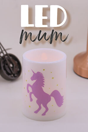 Unicorn Led Mum Bardak Tipi Pilli Dumansız Alevli Dekoratif Yapay Mum Işıldak Dekor Lambası 10 cm