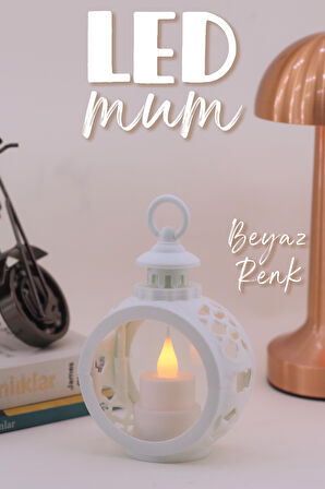 Retro Led Mum Yuvarlak Gaz Lambası Pilli Dumansız Mum Işıldak Yapay Mum Dekor Lambası Beyaz V416