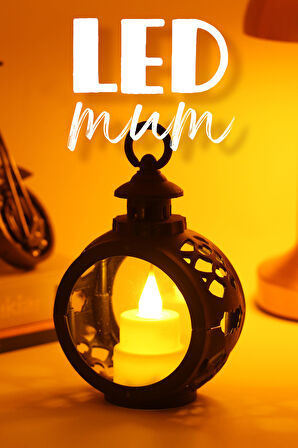 Retro Led Mum Yuvarlak Gaz Lambası Pilli Dumansız Mum Işıldak Yapay Mum Dekor Lambası Siyah V416