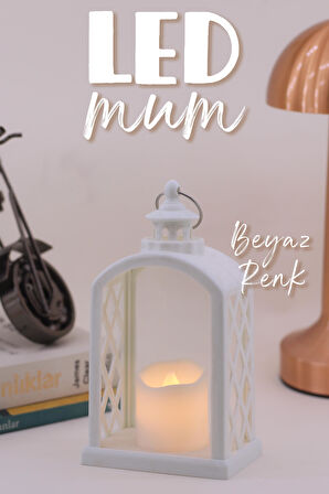 Led Mum Retro Dörtgen Tip Gaz Lambası Pilli Dumansız Mum Işıldak Yapay Mum Dekor Lambası Beyaz V418