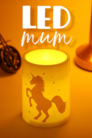 2li Led Mum Unicorn Kaktüs Bardak Tipi Pilli Dumansız Alevli Dekoratif Yapay Mum Dekor Lambası