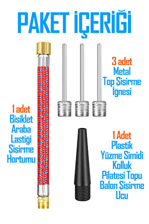 5'li SET Top Şişirme İğnesi Seti  Voleybol Basketbol Futbol Bisiklet Pilates Şişirme Seti ART005