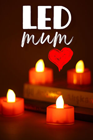 4 Adet Kalp Kırmızı Mini Led Mum Seti Pilli Dumansız Alevli Ledli Dekoratif Yapay Mum Dekor Işığı