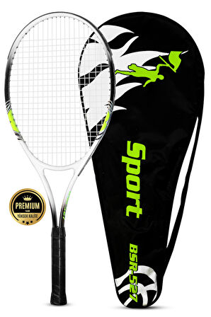 Deluxe 27 İnç Tenis Raketi Çantalı Yetişkin Tennis Racket L2 Grip 68 cm Neon Sarı 527