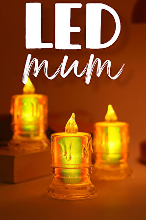 3 ADET Led Mum Simli Tipi Pil Dahil Dumansız Alev Ledli Yapay Dekoratif Mum Işığı ORTA PT421