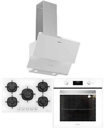 Silverline Beyaz Ankastre Set (CS5801E7W01 Ocak/S2-BO6502W02 Fırın/3490 Oslo Davlumbaz)