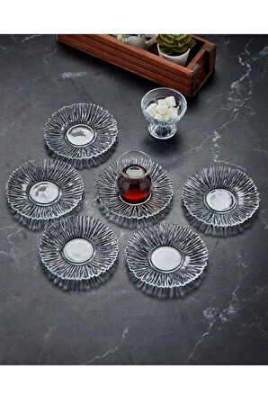 Diamond Özel Desen 6'lı Çay Tabağı 14cm, Dekoratif Desen Kristal 6'lı Çay Tabağı Çerez Tabağı