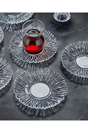 Diamond Özel Desen 6'lı Çay Tabağı 14cm, Dekoratif Desen Kristal 6'lı Çay Tabağı Çerez Tabağı