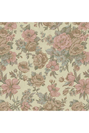 Çiçek Açan Güller ve Çiçek Desenli Duvar Kağıdı, Bej, Açık, Pembe - Ephes 5806-2, 10,60 M²