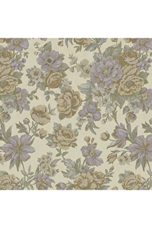 Çiçek Açan Güller ve Çiçek Desenli Duvar Kağıdı, Bej, Mavi, Açık - Ephes 5806-3, 10,60 M²