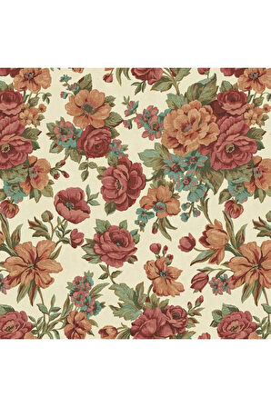 Çiçek Açan Güller ve Çiçek Desenli Duvar Kağıdı, Bakır, Turuncu, Kırmızı - Ephes 5806-5, 10,60 M²