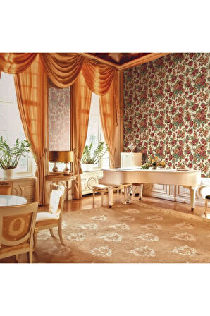 Çiçek Açan Güller ve Çiçek Desenli Duvar Kağıdı, Bakır, Turuncu, Kırmızı - Ephes 5806-5, 10,60 M²