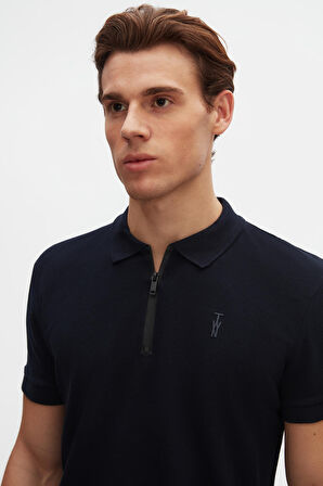 Twn Slim Fit Lacivert Pike Dokulu Yarım Fermuarlı Polo Yaka T-Shirt 4EC14ORTFRPLO