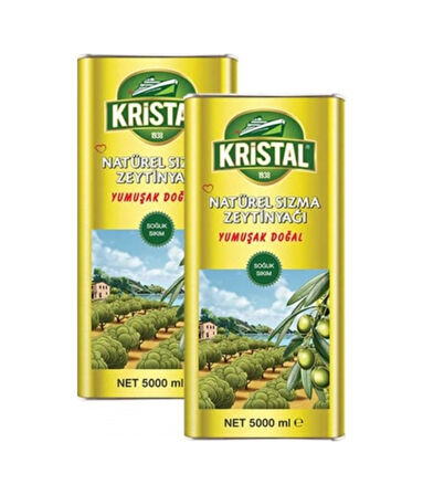 Kristal Soğuk Sıkım Yumuşak Doğal Natural Sızma Zeytinyağı Teneke 2 x 5 L