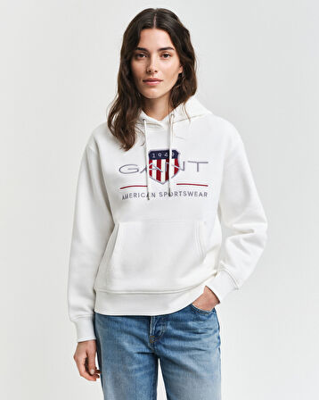 GANT Kadın Krem Relaxed Fit Kapüşonlu Logolu Sweatshirt