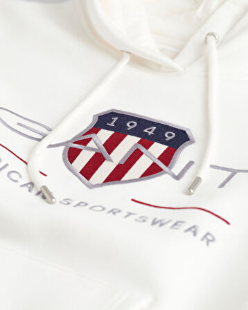 GANT Kadın Krem Relaxed Fit Kapüşonlu Logolu Sweatshirt