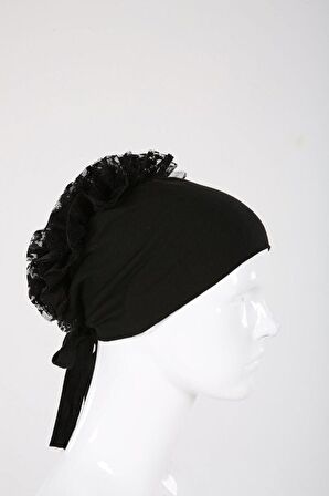 Kadın Siyah Penye Topuz Bone