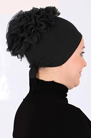 Kadın Siyah Penye Topuz Bone