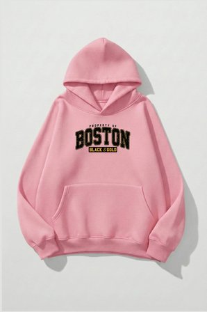 Unisex Yumuşak Dokulu Boston Black & Gold Baskılı Tasarım Oversize 3 İplik Hoodie Sweatshirt