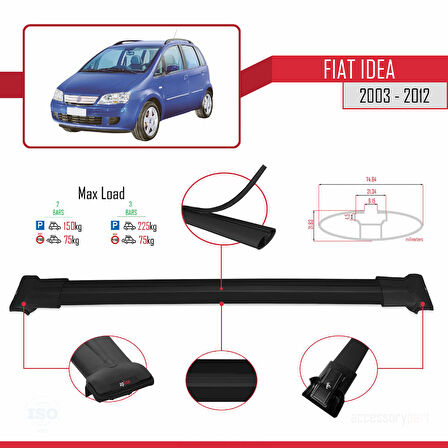 Fiat Idea 2003-2012 Arası ile Uyumlu FLY Model Ara Atkı Tavan Barı Siyah 2 Adet