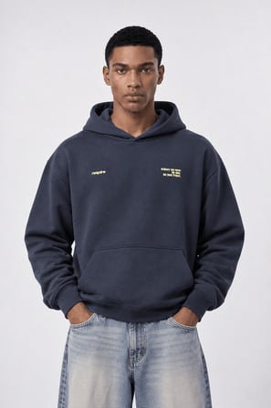 Erkek notbasic Baskılı Oversize Hoodie Lacivert