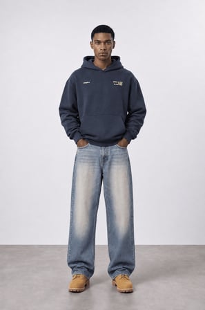 Erkek notbasic Baskılı Oversize Hoodie Lacivert