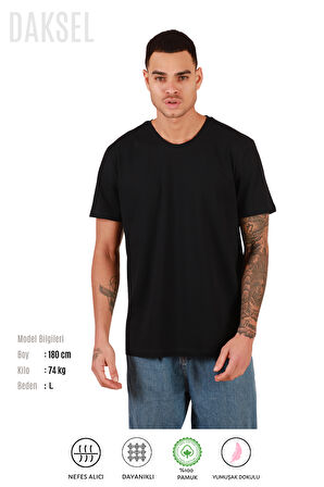 Erkek Siyah Lacivert Beyaz %100 Pamuk'lu 3'lü Relax Fit Kesim Daksel Tişört Paketi