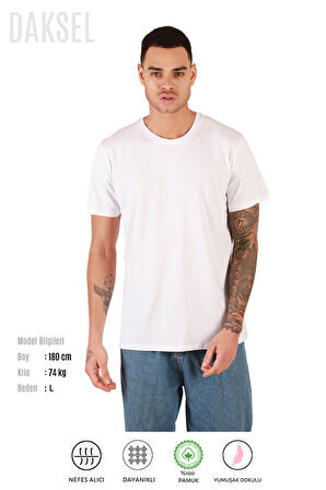 Erkek Siyah Haki Beyaz %100 Pamuk'lu 3'lü Relax Fit Kesim Daksel Tişört Paketi