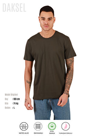 Erkek Siyah Haki Beyaz %100 Pamuk'lu 3'lü Relax Fit Kesim Daksel Tişört Paketi