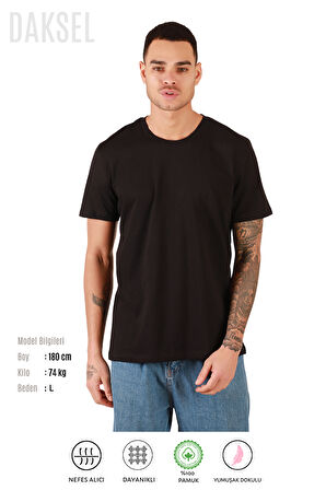 Erkek Siyah Gri Beyaz %100 Pamuk'lu 3'lü Relax Fit Kesim Daksel Tişört Paketi