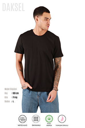 Erkek 3 Adet Siyah %100 Pamuk'lu 3'lü Relax Fit Kesim Daksel Tişört Paketi