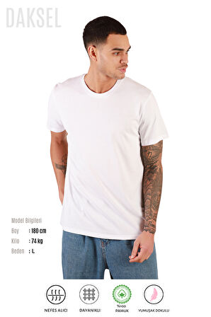 Erkek 3 Adet Beyaz %100 Pamuk'lu 3'lü Relax Fit Kesim Daksel Tişört Paketi