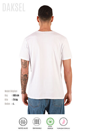 Erkek Beyaz %100 Pamuk'lu Relax Fit Kesim Bisiklet Yaka Basic Daksel Tişört