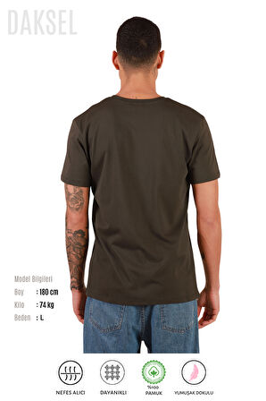Erkek Haki %100 Pamuk'lu Relax Fit Kesim Bisiklet Yaka Basic Daksel Tişört