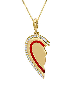 Altın Yarım Kalp Kırmızı Mineli Kolye