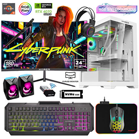 Xaser Xsr818 Ryzen 5 5600 16GB Ram 512GB M.2 NVMe SSD 12GB RTX4070 SUPER 24"Curved 180Hz Sıvı Soğutma Oyuncu Bilgisayarı