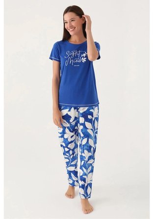Pierre Cardin Kadın Pijama Takımı Saks Mavisi Kısa Kol M Beden