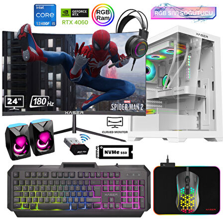 Xaser Xsr803 i5 12400F 16GB Ram 512GB M.2 NVMe SSD 8GB RTX4060 24"Curved 180Hz Sıvı Soğutma Oyuncu Bilgisayarı