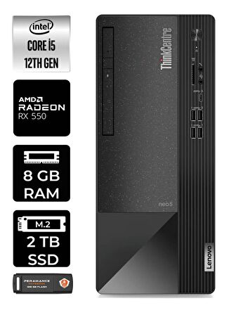 LENOVO Neo 50T i5 12400 8GB RAM 2TB SSD RX550/4GB FDOS 11SE00MJTX MASAÜSTÜ PC & PER4 BELLEK