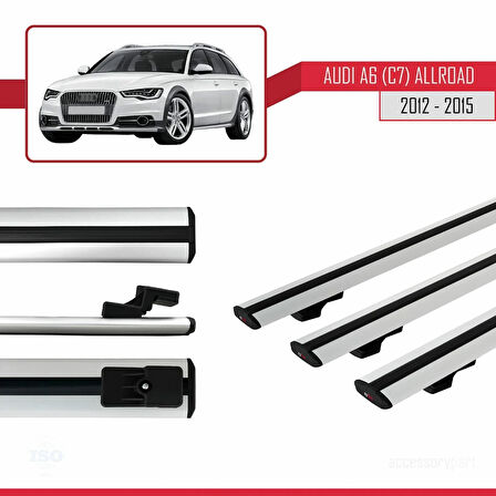 A6 (C7) Allroad 2012-2015 Arası ile Uyumlu BASIC Model Ara Atkı Tavan Barı Gri 3 Adet