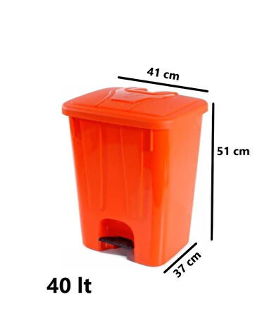 Omnipazar SY-4255 40 lt Köşeli Pedallı Plastik Çöp Kovası (İç Kovasız) Turuncu