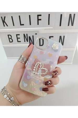 İphone 13 / 14 Uyumlu Taşlı Kalpli Kılıf Modeli
