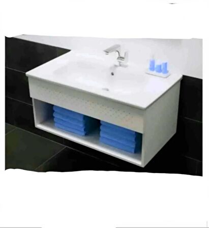 D-light 110cm Otel Unit Banyo Lavabo Dolabı - Mat Beyaz Dolap (Lavabo Dahildir)